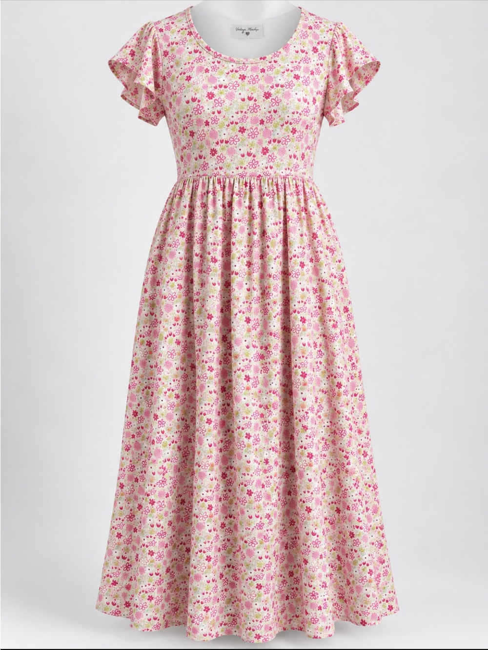 Lilly Pulitzer Pink Floral Maxi Dress with Flutter Sleeves